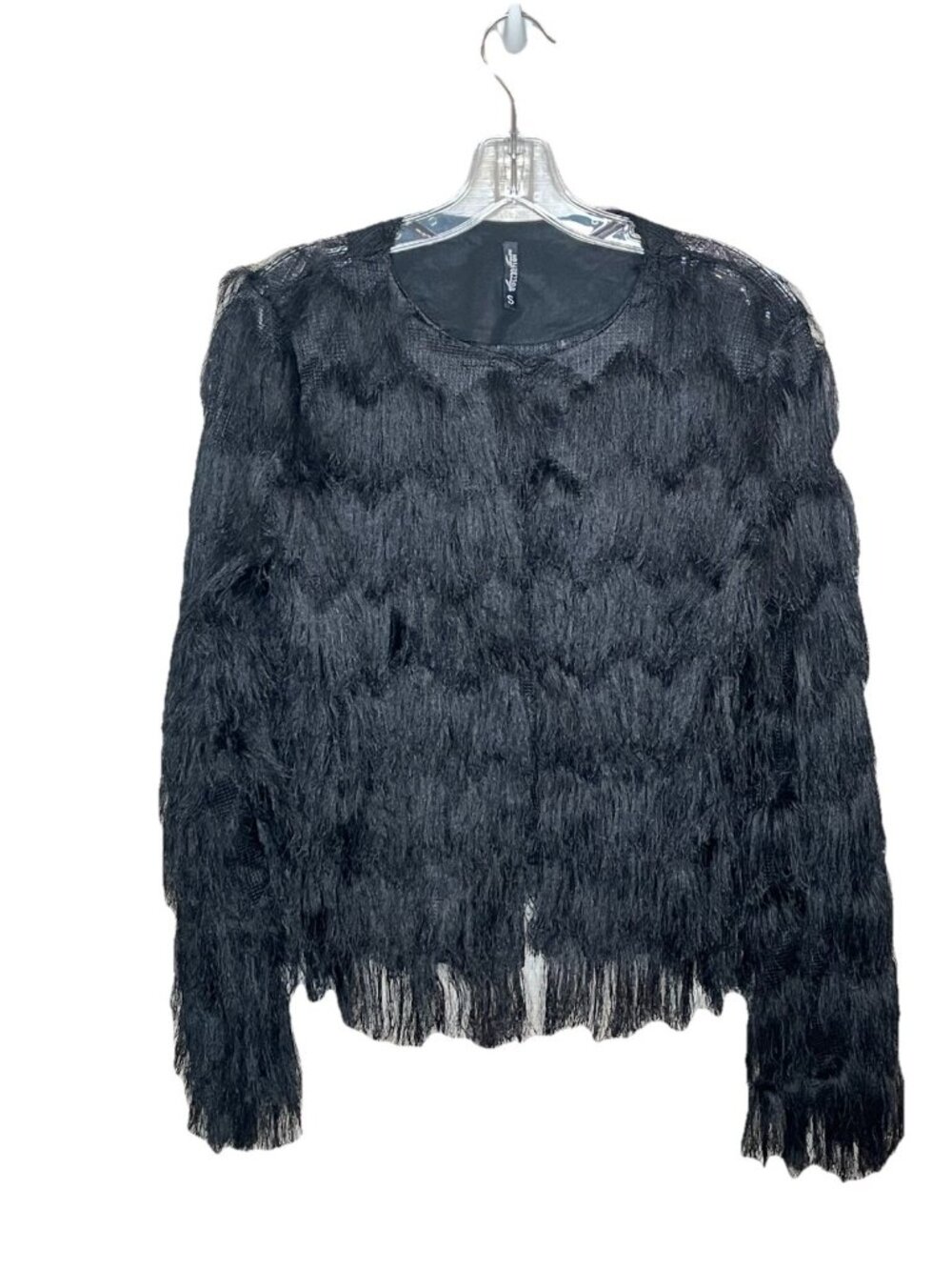 Love Culture Black Shaggy Fringe Sweater Top Small Goth Y2K Fuzzy Textured Emo